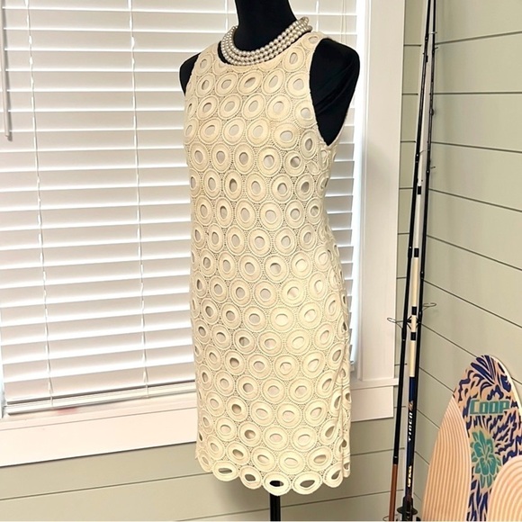 Rebecca Moses,Ivory Cotton,Circle Eyelet  Dress,Pockets,Lined,Classic,EUC Size S - Picture 13 of 14